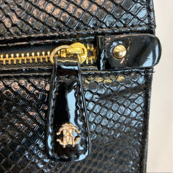 ROBERTO Cavalli black snakeskin print embossed patent leather purse bag - Picture 7 of 16